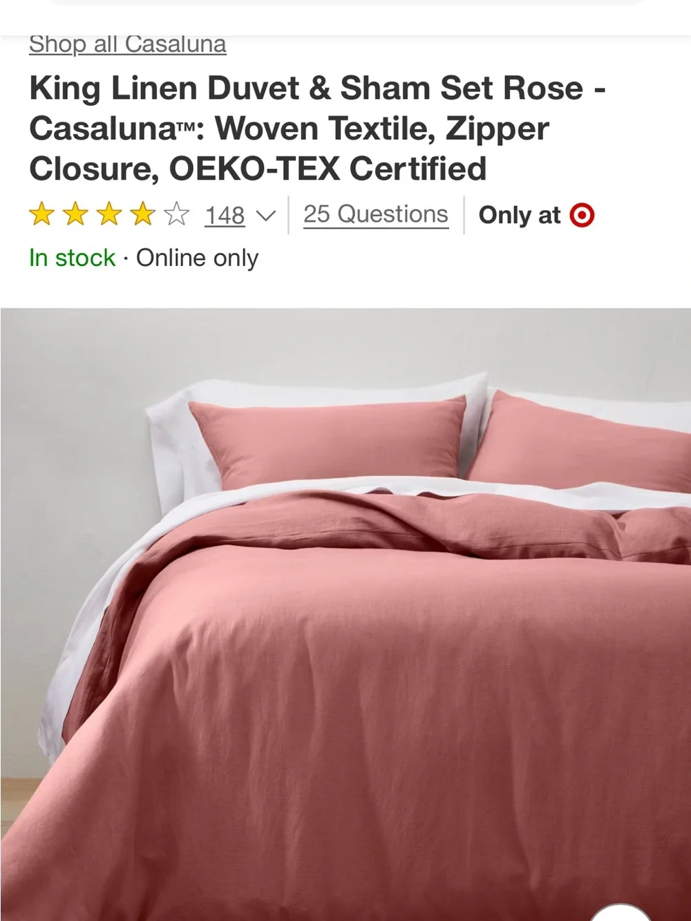 Casaluna Linen Duvet Cover & Shams in Rose Pink